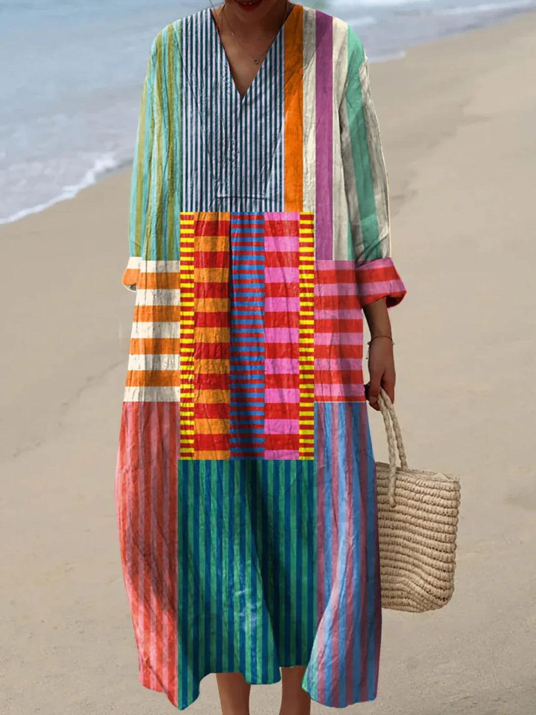 Inaya | Robe longue patchwork multicolore