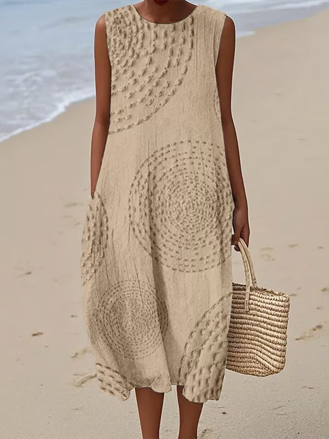Maelle | Robe de lin sans manches avec motif texturé