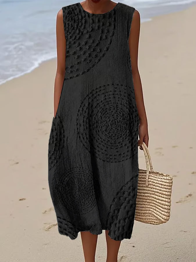 Maelle | Robe de lin sans manches avec motif texturé