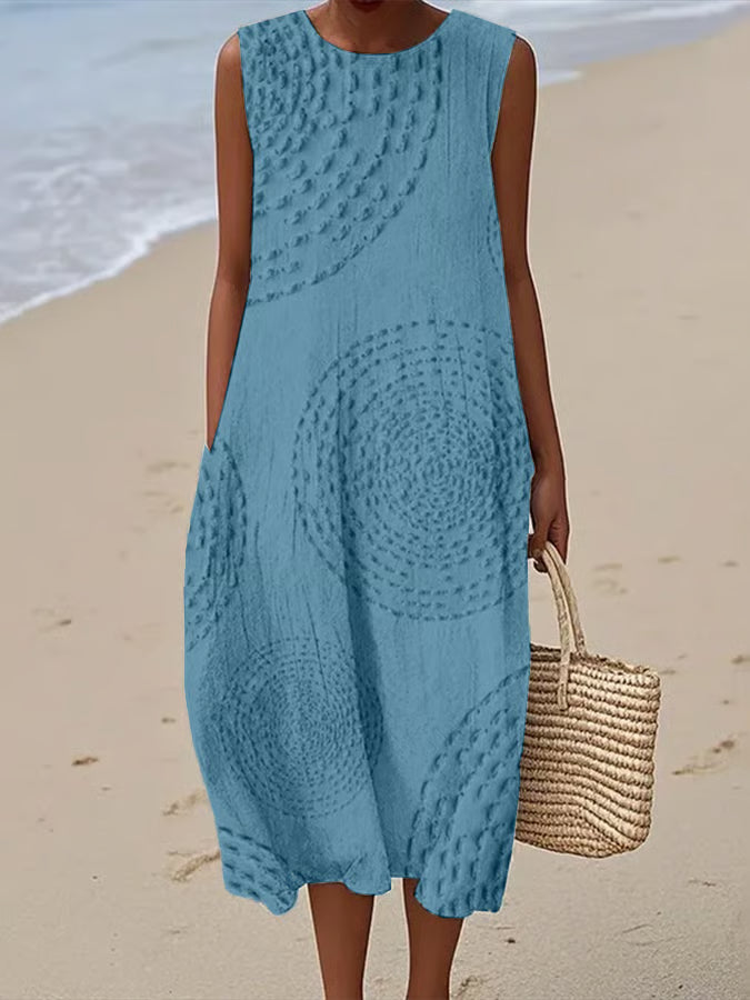 Maelle | Robe de lin sans manches avec motif texturé