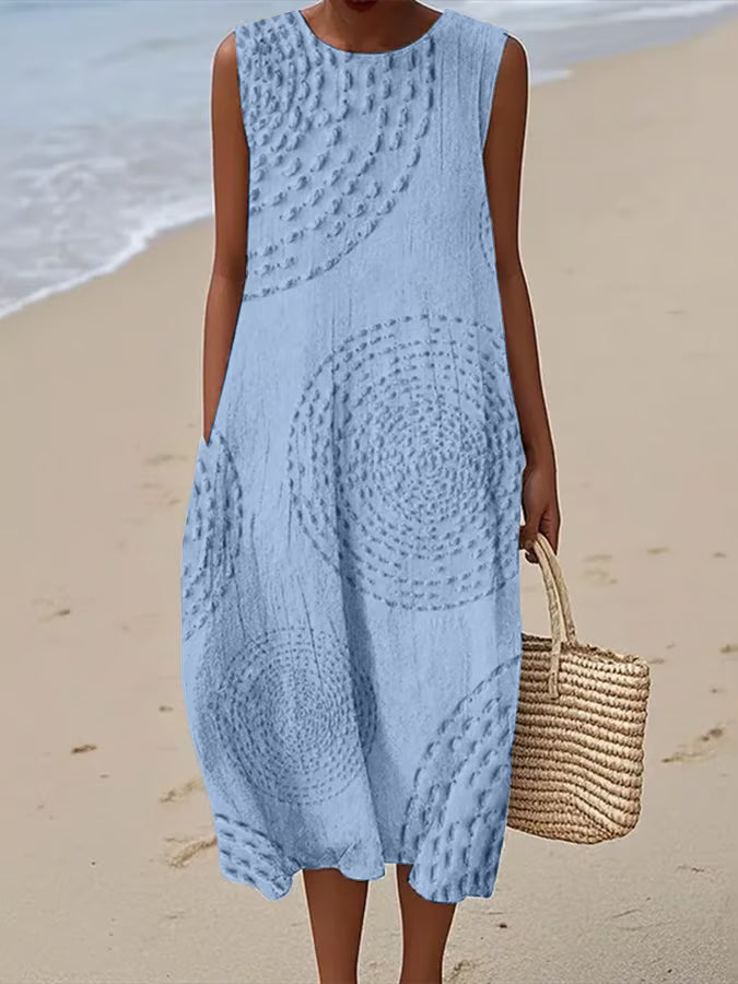 Maelle | Robe de lin sans manches avec motif texturé